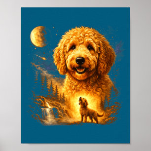 Goldendoodle huilt naar de maan vintage mystiek poster