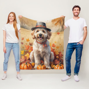 Goldendoodle in de herfst laat Thanksgiving kunst  Fleece Deken