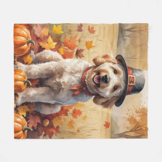 Goldendoodle in de herfst laat Thanksgiving kunst  Fleece Deken (Voorkant (Horizontaal))