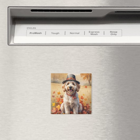 Goldendoodle in de herfst laat Thanksgiving kunst  Magneet (Insitu (Vaatwasser))