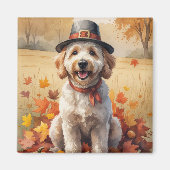 Goldendoodle in de herfst laat Thanksgiving kunst Magneet (Voorkant)
