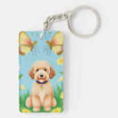 Goldendoodle in de tuin sleutelhanger (achterkant)