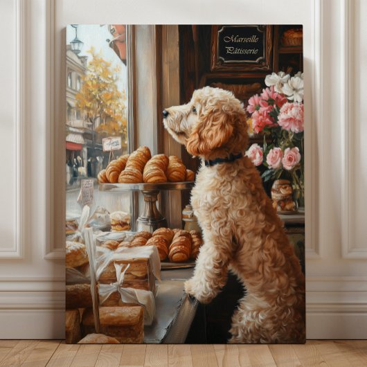 Goldendoodle in Franse bakkerij kunst Canvas Afdruk