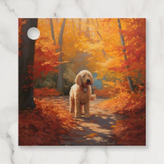 Goldendoodle in Herfstbladeren Herfst Inspire Bedankjes Labels (Voorkant)