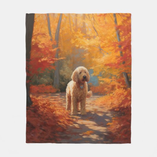 Goldendoodle in Herfstbladeren Herfst Inspire Fleece Deken (Voorkant)