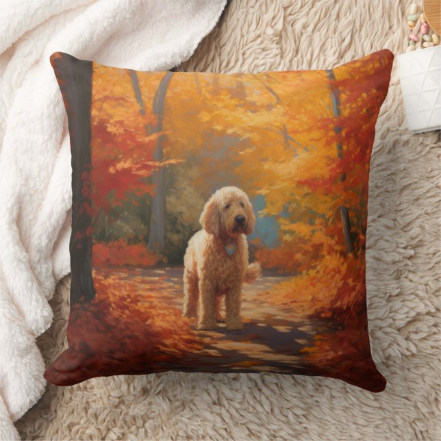 Goldendoodle in Herfstbladeren Herfst Inspire Kussen (Deken)