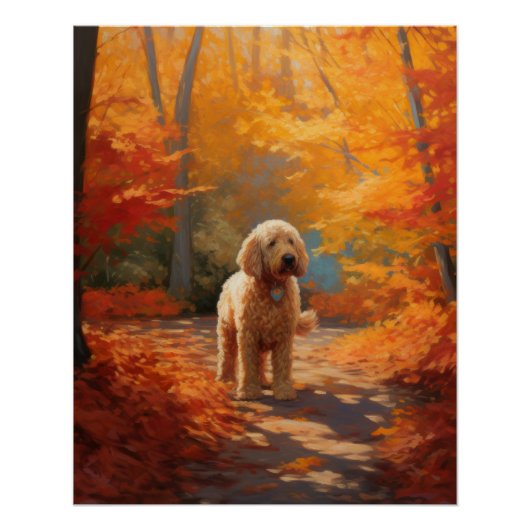 Goldendoodle in Herfstbladeren Herfst Inspire Perfect Poster (Voorkant)
