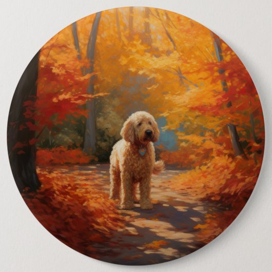 Goldendoodle in Herfstbladeren Herfst Inspire Ronde Button 6,0 Cm (Voorkant)