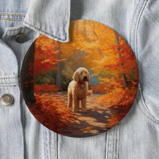 Goldendoodle in Herfstbladeren Herfst Inspire Ronde Button 6,0 Cm (In situ)