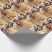 Goldendoodle in herfstbladeren Thanksgiving Kunst Cadeaupapier (Hoek)