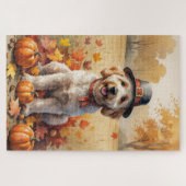 Goldendoodle in herfstbladeren Thanksgiving kunst Legpuzzel (Horizontaal)