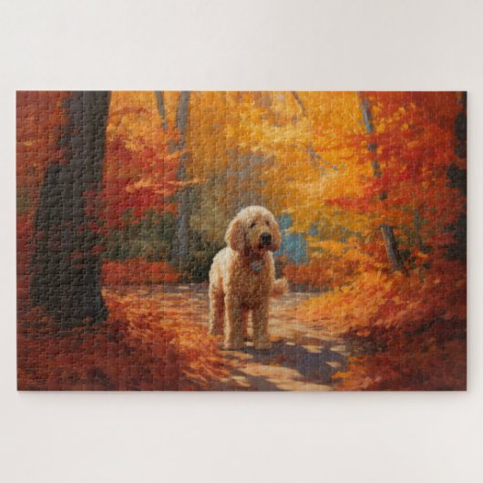 Goldendoodle in herfstbladeren val inspireert legpuzzel (Horizontaal)