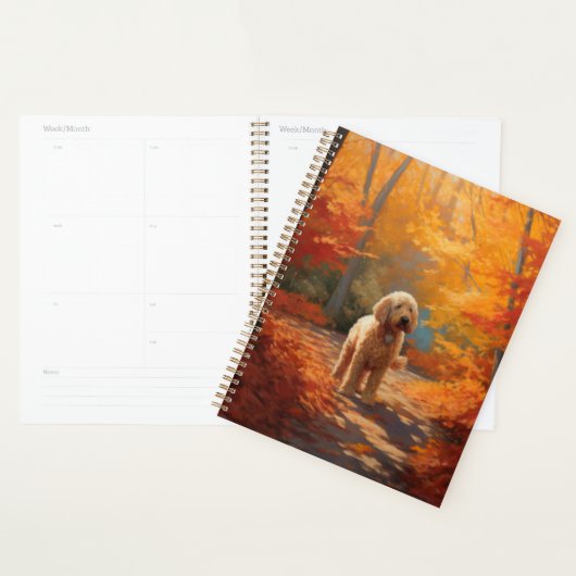 Goldendoodle in herfstbladeren val inspireert planner (Display)