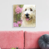 Goldendoodle in Hortensia Canvas Afdruk (Insitu (Woonkamer))