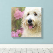 Goldendoodle in Hortensia Canvas Afdruk (Insitu (Houten vloer))