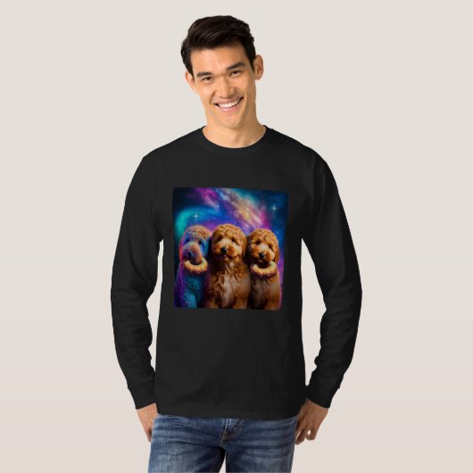 Goldendoodle In Space With Donuts Cute Doodle Boys T-shirt (Voorkant volledig)