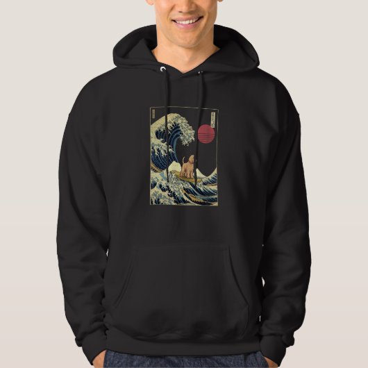 Goldendoodle Japanese Kanagawa Wave  Surf Dog Hoodie (Voorkant)