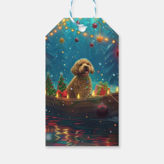 Goldendoodle Kerst Feestelijke reis Cadeaulabel (Voorkant)