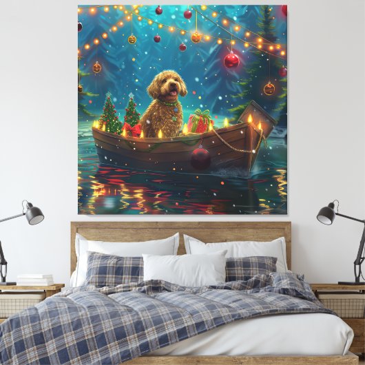 Goldendoodle Kerst Feestelijke reis Canvas Afdruk (Insitu (Slaapkamer))