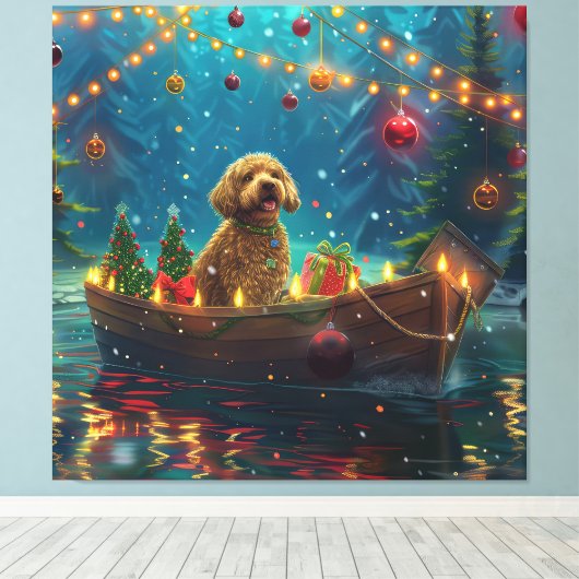 Goldendoodle Kerst Feestelijke reis Canvas Afdruk (Insitu (Houten vloer))