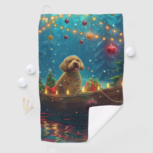 Goldendoodle Kerst Feestelijke reis Golfhanddoek (Insitu)