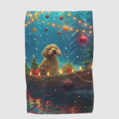 Goldendoodle Kerst Feestelijke reis Golfhanddoek (Voorkant)