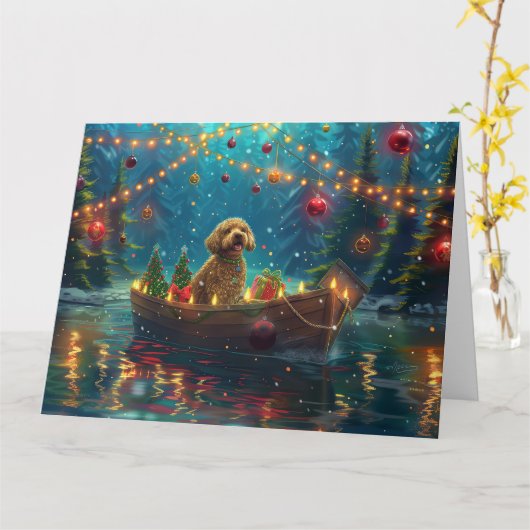 Goldendoodle Kerst Feestelijke reis Kaart (Gele Bloem)
