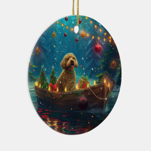 Goldendoodle Kerst Feestelijke reis Keramisch Ornament