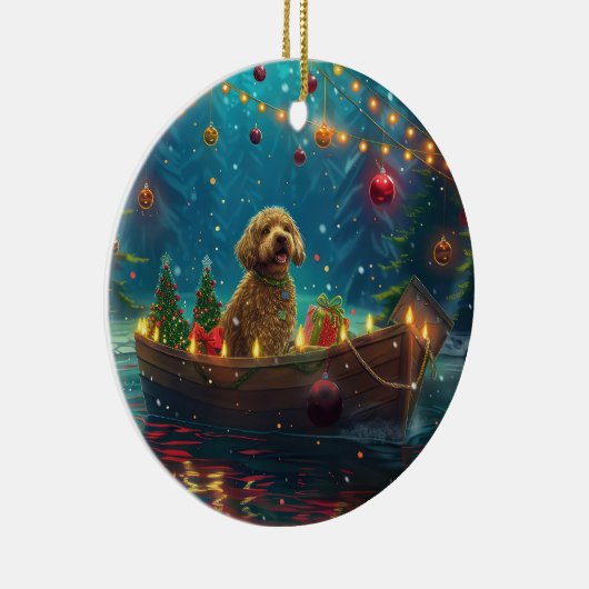 Goldendoodle Kerst Feestelijke reis Keramisch Ornament (Rechts)