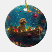 Goldendoodle Kerst Feestelijke reis Keramisch Ornament (Voorkant)