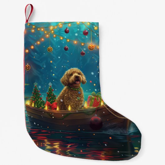 Goldendoodle Kerst Feestelijke reis Kleine Kerstsok (Voorkant)