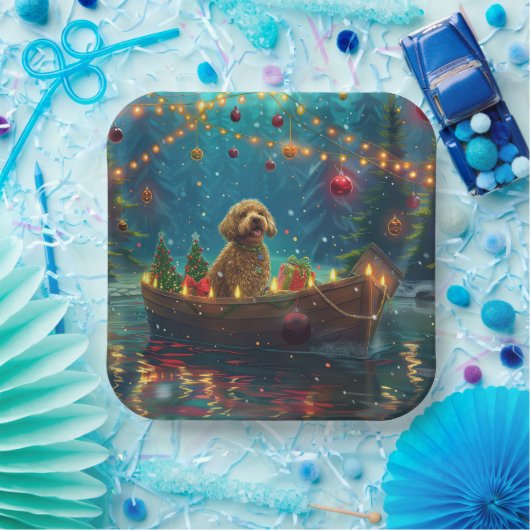 Goldendoodle Kerst Feestelijke reis Papieren Bordje (Feest)