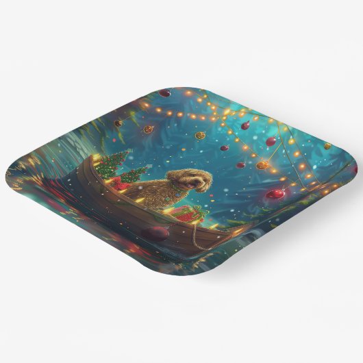 Goldendoodle Kerst Feestelijke reis Papieren Bordje (Gebogen)