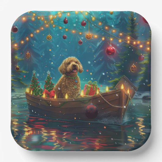 Goldendoodle Kerst Feestelijke reis Papieren Bordje (Voorkant)