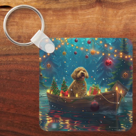 Goldendoodle Kerst Feestelijke reis Sleutelhanger (Voorkant)