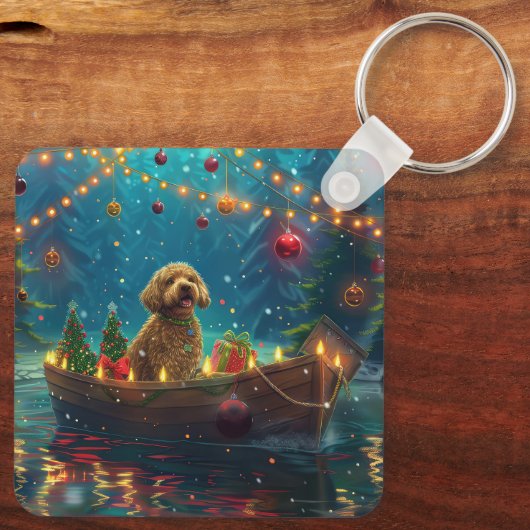 Goldendoodle Kerst Feestelijke reis Sleutelhanger (Achterkant)