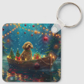 Goldendoodle Kerst Feestelijke reis Sleutelhanger (Achterkant)