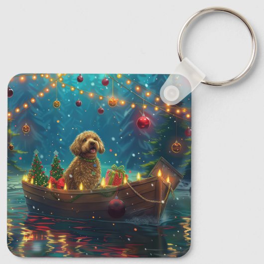 Goldendoodle Kerst Feestelijke reis Sleutelhanger (Achterkant)