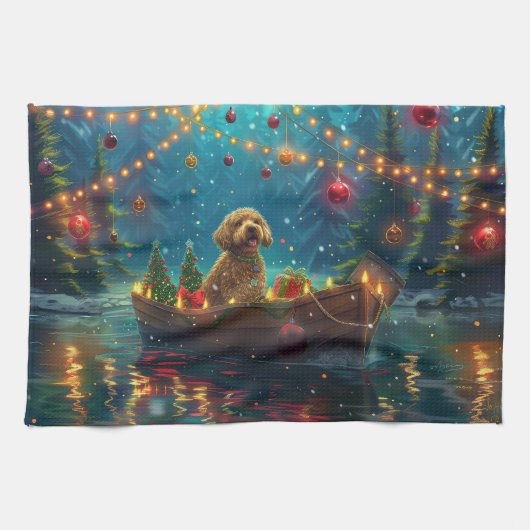 Goldendoodle Kerst Feestelijke reis Theedoek (Horizontaal)