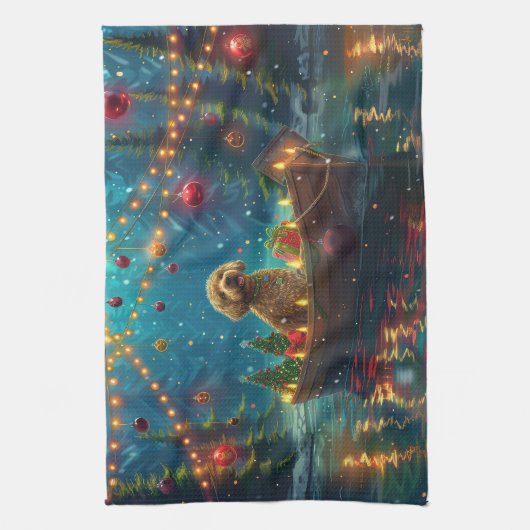 Goldendoodle Kerst Feestelijke reis Theedoek (Verticaal)