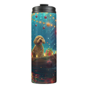 Goldendoodle Kerst Feestelijke reis Thermosbeker