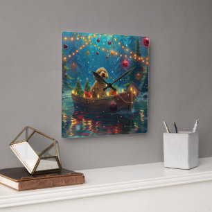 Goldendoodle Kerst Feestelijke reis Vierkante Klok