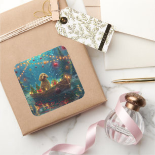 Goldendoodle Kerst Feestelijke Reis Vierkante Sticker