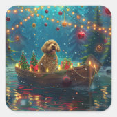 Goldendoodle Kerst Feestelijke reis Vierkante Sticker (Voorkant)