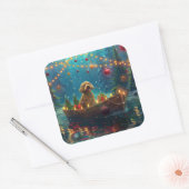 Goldendoodle Kerst Feestelijke reis Vierkante Sticker (Envelop)