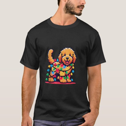 Goldendoodle Kerstboom Xmas Lights Gouden Doo T-shirt (Voorkant)