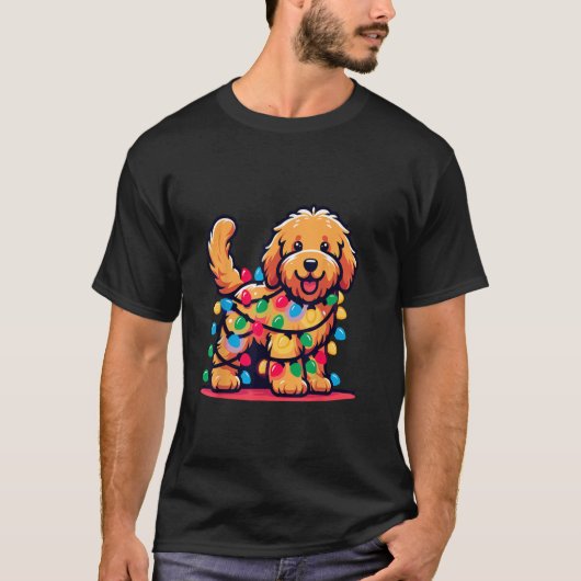 Goldendoodle Kerstboom Xmas Lights Gouden Doo T-shirt (Voorkant)