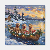 Goldendoodle Kerstboot Vakantie Magneet (Voorkant)