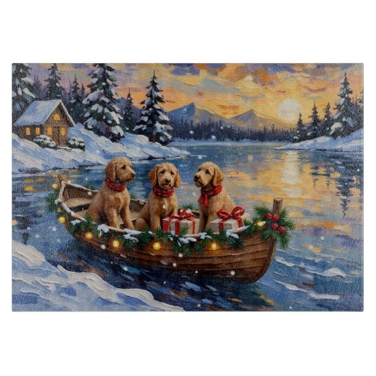 Goldendoodle Kerstboot Vakantie Snijplank (Voorkant)
