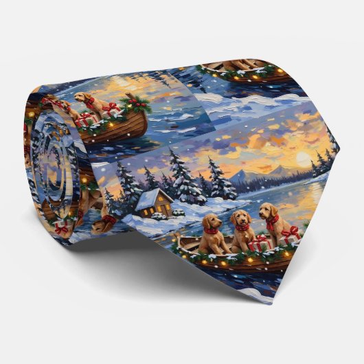 Goldendoodle Kerstboot Vakantie Stropdas (Opgerold)